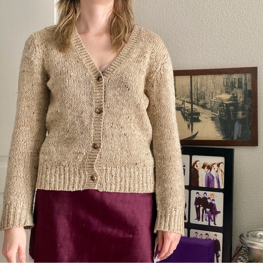 Vintage 70s wool and silk oatmeal cardigan